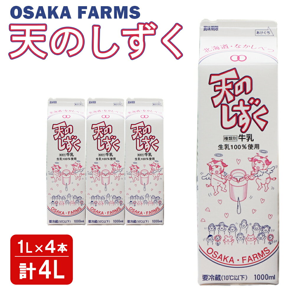 【ふるさと納税】天のしずく 1L × 4本 計 4L 牛乳 ミルク　生乳100％ お取り寄せ 贈り物 中温殺菌 OSAKA FARMS 北海道 中標津町 中標津【51007】