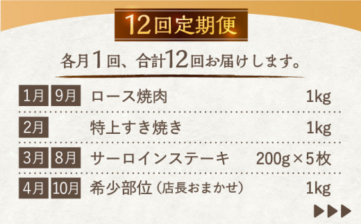 【12回定期便】希少部位アリ！ 長崎和牛 バラエティ 部位 セット 毎回1kg ×12回【川下精肉店】 [OAA019] / 牛肉 和牛 希少 長崎 部位 焼肉 ステーキ 切り落とし ＢＢＱ セット 