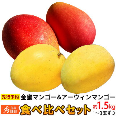 【ふるさと納税】【2025年 先行予約】金蜜マンゴー&アーウィンマンゴー秀品 食べ比べセット　1.5kg以上 秀品 先行予約 沖縄 甘味 糖度 濃厚 おいしい お土産 アーウィン きんみつ 食べ比べ まんごー ギフト プレゼント 果物 くだもの 果実 ふるさと納税 フルーツ 送料無料