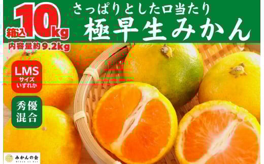 
            みかん 極早生 箱込 10kg (内容量約 9.2kg) S/M/Lサイズのいずれか 秀品 優品 混合 有田みかん 和歌山県産 【みかんの会】
          
