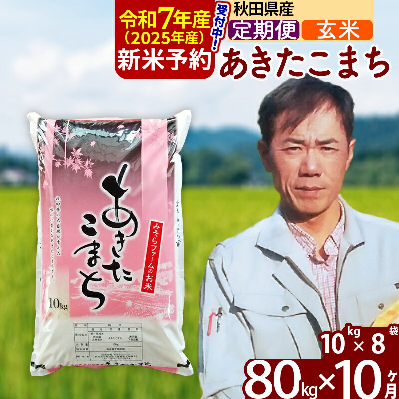 【ふるさと納税】※令和7年産 新米予約※《定期便10ヶ月》秋田県産 あきたこまち 80kg【玄米】(10kg袋) 2025年産 お届け周期調整可能 隔月に調整OK お米 みそらファーム