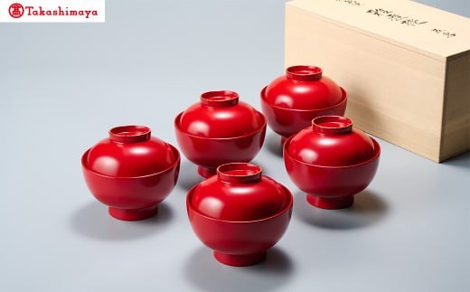 輪島塗〈大藤漆器店〉雑煮椀揃　総朱　渕網代渕金［髙島屋選定品］