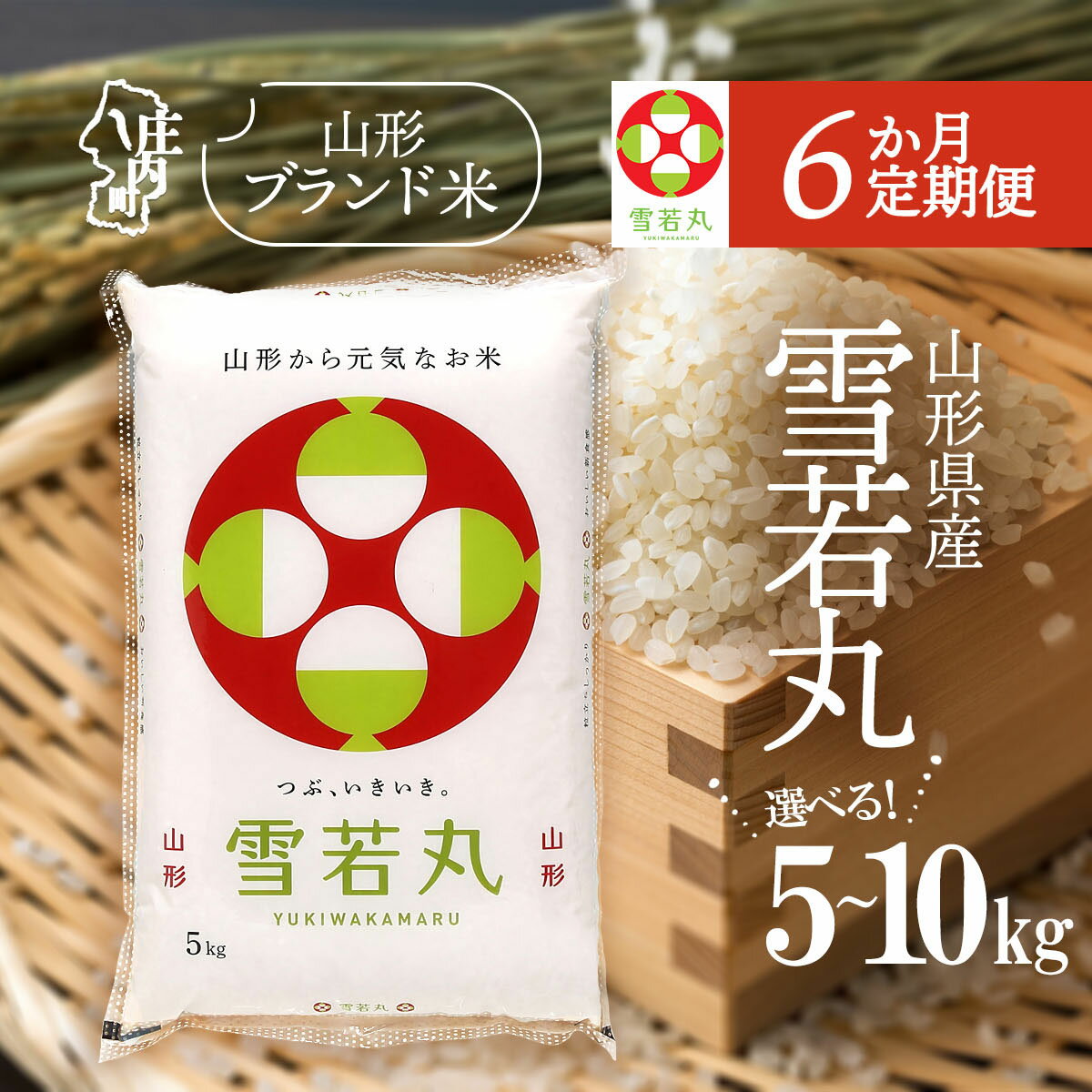 【ふるさと納税】【6か月定期便】山形米 雪若丸 選べる配送開始月 内容量 5kg / 6kg / 10kg 令和7年産 / 令和8年産 特A ブランド米 米 山形 庄内平野 ふるさと納税 定期便 定期 山形県【毎月中旬発送】