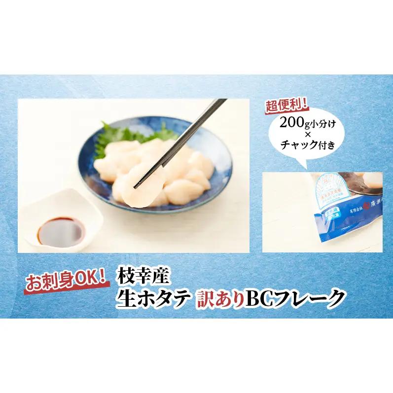 【訳あり】北海道 枝幸産 生ホタテ BCフレーク 1kg 小分け 200g×5パック【枝幸ほたて】 廣瀬商店【 冷凍 貝柱 割れ 欠け 魚介 海 帆立 フレーク 生食可 バラ凍結 BBQ 北海道 オホ