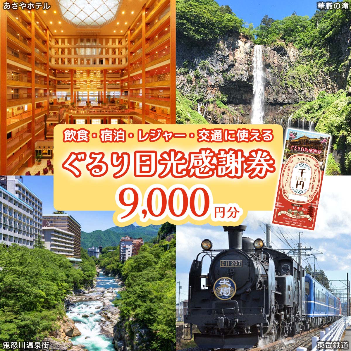 ぐるり日光感謝券【商品券9千円分】｜旅行券 クーポン券 お食事券 旅行 観光 温泉 旅館 ホテル カフェ レジャー施設 地域商品券 チケット 日光市 [0207]