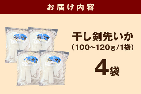 干し剣先いか（真いか）カット済み個包装（100ｇ～120ｇ×4袋） 【038_1966】