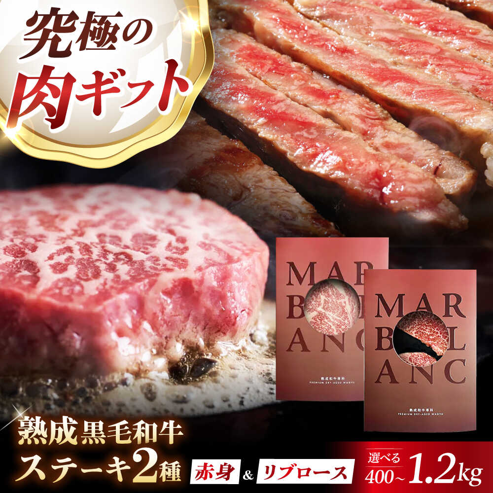 【ふるさと納税】【選べる容量】【旨味成分最大4倍】 熟成肉 ギフト 霜降り 黒毛和牛 極上の味わい対決セット：リブロースステーキ＆ 極上赤身ステーキ 熟成肉 黒毛和牛 ステーキ 食べ比べ ギフト 和牛 赤身 高級 贈り物 大阪府高槻市/株式会社MARBLANC[AOAS027]