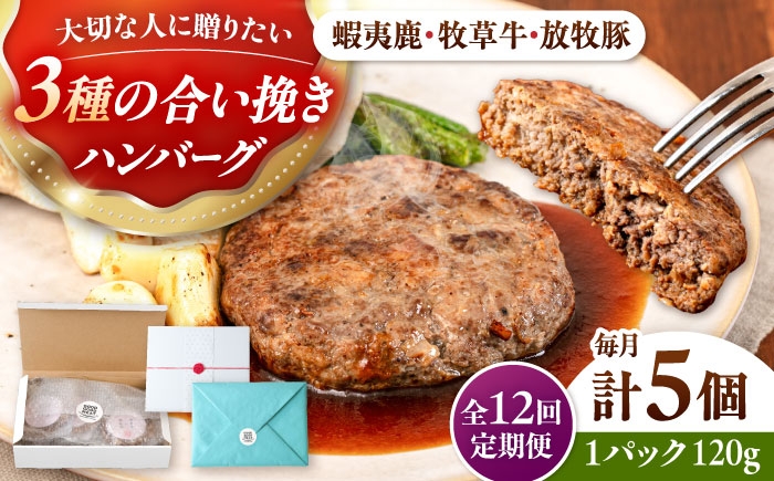 
                  【全12回定期便】【蝦夷鹿×牧草牛×放牧豚】ハンバーグ 5個 《厚真町》【GOODGOOD株式会社】 ハンバーグ ギフト 鹿肉 牛肉 豚肉 ジビエ 小分け 冷凍配送 贈り物 プレゼント 北海道 [AXBP021]
                