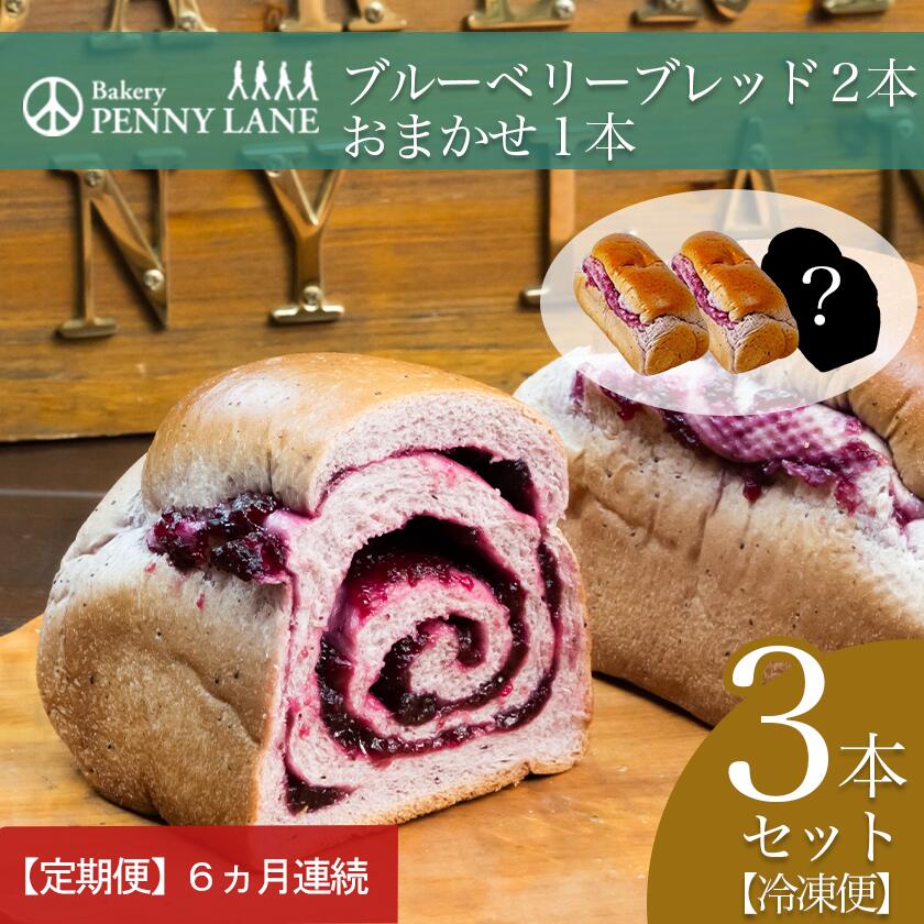 【ふるさと納税】【6ヵ月定期便】ペニーレインのブルーベリーブレッド2 本＋ おまかせ 1本セット | 茨城県 つくば市 パン パン屋 茨城県 つくば市 ブルーベリー 冷凍パン お取り寄せ 人気 おすすめ ベーカリー グルメ プレゼント レストラン ドッグラン 定期便 冷凍 冷凍便