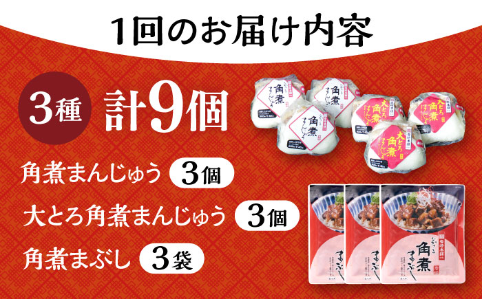 【2回定期便】長崎 角煮まんじゅう 3個・大とろ 角煮まんじゅう 3個・長崎 角煮まぶし 3袋 計9個 大村市 岩崎本舗 [ACAH058]