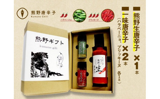 <テレビで紹介されました> 熊野唐辛子ギフト⑮ (一味唐辛子(ハラペーニョ)1本＋一味唐辛子(プリッキーヌ)1本+生唐辛子) 希少 国産唐辛子