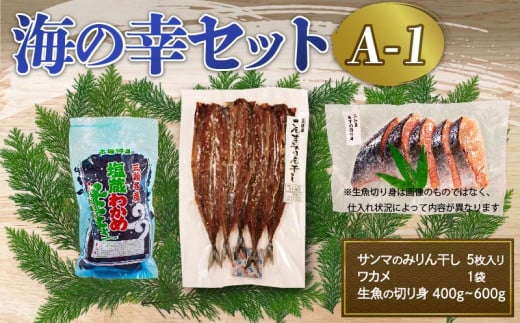 海の幸セット A-1 サンマみりん干し (5枚入) × 1袋 塩わかめ (約150g) ×1袋 生魚切身 (約400g～600g) ×1袋 海鮮 鮮魚 セット 詰め合わせ さんま ワカメ 切身 テレビ TV 放送 ニュース 番組 大船渡 大船渡市 三陸 岩手県