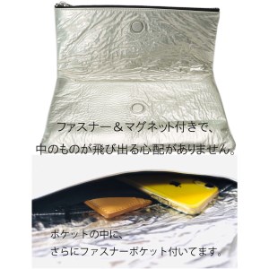 クラッチバッグ[ROXY] 伊 ROC PELLAM社のシープレザー使用(カラー：シルバー)