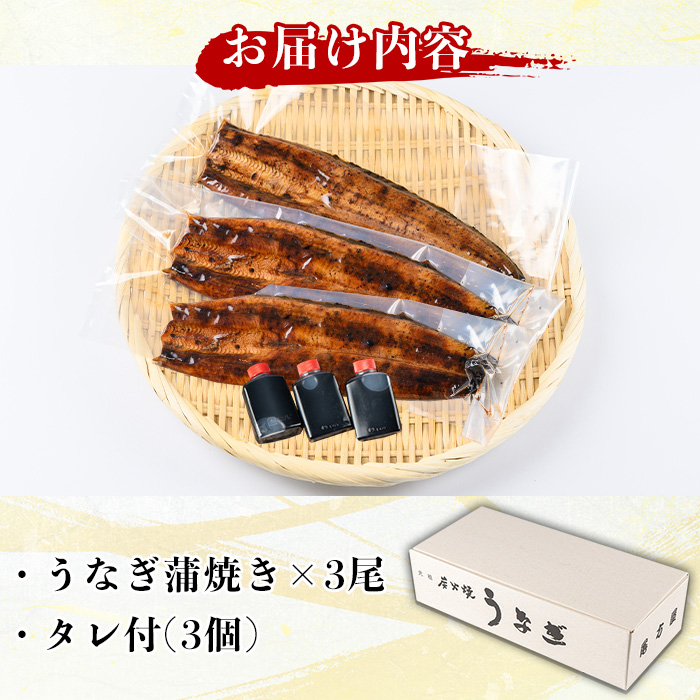 A01 国産！うなぎ蒲焼き(3尾・タレ付き) 国産 九州産 鹿児島県 宮崎県 鰻 ウナギ unagi うな重 うな丼 ひつまぶし うなじゅう 蒲焼 かばやき 無頭 魚 魚介類 土用 丑の日 タレ タレ