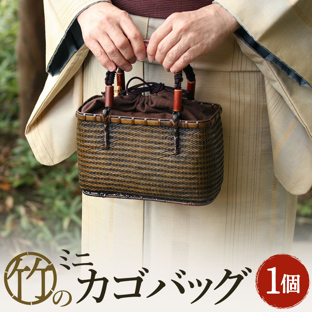 【ふるさと納税】竹職人毛利健一が作る 片締め編み竹のカゴバッグ ミニ 横約20.5cm 高さ約13.5cm 幅約8.5cm ファッション 籠バッグ バッグ 竹 工芸品 和風 手作り ハンドメイド 大分県 臼杵市 送料無料