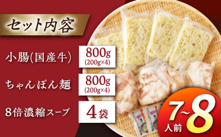 国産 もつ鍋 醤油味 セット 800g 7-8人前 ちゃんぽん麺 モツ 牛小腸 しょうゆ なべ 博多 福岡 冷凍 広川町 / 亀井通産（株） [AFAR013]