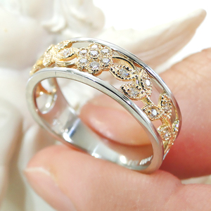 指輪 Pt900 K18YG プラチナ イエローゴールド ダイヤモンド 0.15ct コンビ フラワー 花 レディースリング ジュエリー【f203-ptyg】 ALPAZ126