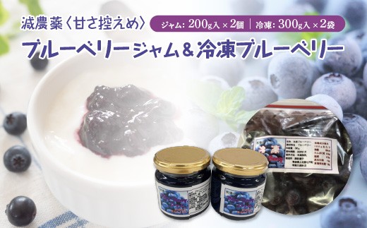 
                  【令和8年度産】減農薬＜甘さ控えめ＞ブルーベリージャム（200g）と＜そのまま食べられる＞冷凍ブルーベリー（300g）　各2個セット　【02402-0434】
                