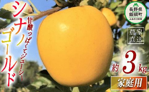 りんご シナノゴールド 家庭用 3kg ファームトヤ 沖縄県への配送不可 2024年11月中旬頃から2024年12月下旬頃まで順次発送予定 令和6年度収穫分 農家直送 長野県 飯綱町 [1422]