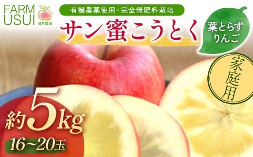家庭用 有機農薬使用・完全無肥料栽培「サン蜜こうとく」葉とらずりんご約5kg(16~20玉) F7X-0477