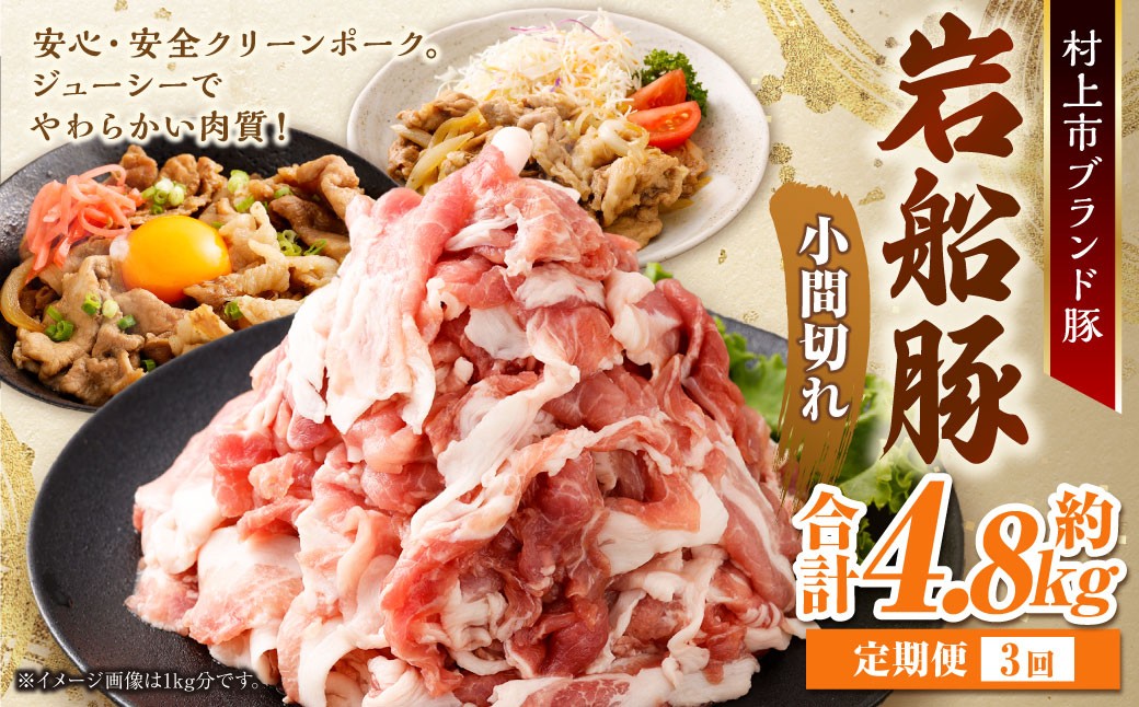 
                  【3回定期便】【村上市 豚】 岩船豚 小間切れ 約1.6kg（約200g×8パック） ／ 肉 にく お肉 豚肉 ぶた肉 ブタ肉 ポーク こま切れ ジューシー やわらか 小分け 冷凍 国産 001-0010
                