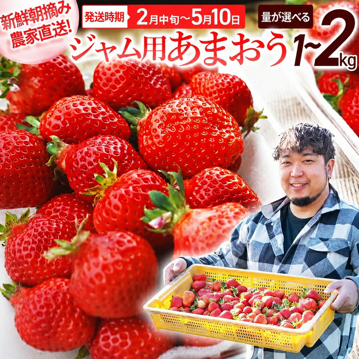【ふるさと納税】【先行予約】ジャム用あまおう1kg 2kg ※2027年2月中旬〜5月10日頃にかけて順次出荷予定 いちご あまおう 苺 イチゴ ジャム ストロベリー 果物 大木町 あかい まるい おおきい うまい BD08 BD07