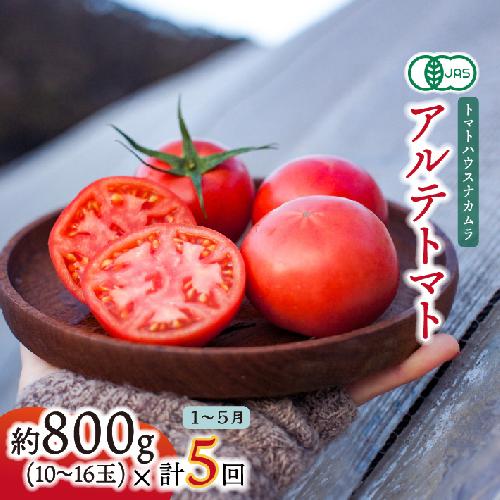 ＜2026年1月～5月頃発送＞【定期便5回】＜アルテトマト 約800g（10‐16玉）×5箱＞計約4kg フルーツトマト 栽培期間中化学農薬・化学肥料不使用 高知県 トマトハウスナカムラ