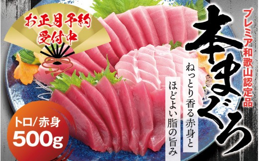 【年末発送分】本マグロ（養殖）トロ＆赤身セット 500g 【12月25日～29日に発送】/高級 クロマグロ  中トロ 中とろ まぐろ マグロ 鮪 赤身 柵 じゃばらまぐろ 年内配送 年内発送 お正月 正月【nks110D-sg】