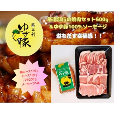 【高知のブランド豚/ゆず豚】厳選部位の焼肉セット500g+ソーセージ5本入り　112003