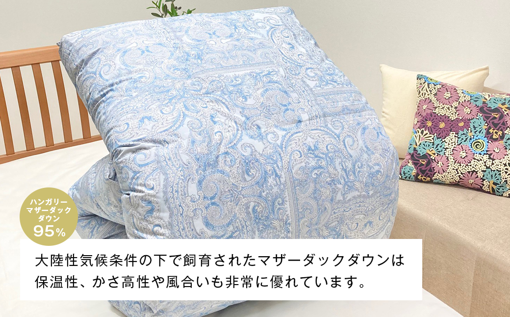 ハンガリーマザーダック95％ 二層式 羽毛布団 増量1.3kg SL（25738）ブルー　[150×210cm シングル 羽毛布団]