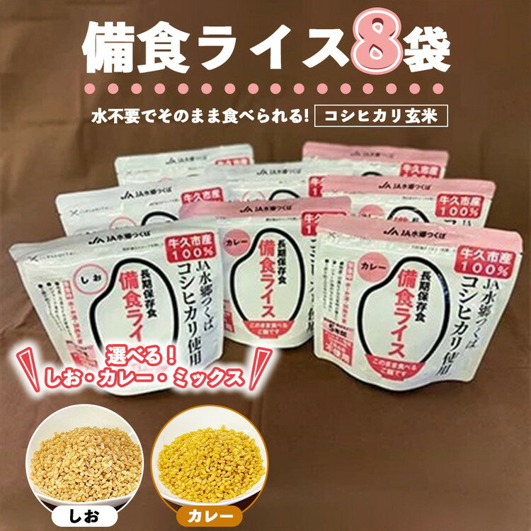 【ふるさと納税】備食ライス(非常食)8袋セット しお味 カレー味｜レトルト 防災 備蓄 非常食 保存食 キャンプ アウトドア※離島への配送不可
