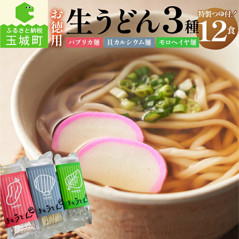 【ふるさと納税】お徳用 うどん 生うどん カルシウム モロヘイヤ パプリカ 3種 4食 170g 計 12食 栄養 ビタミン つるつる 麺 家庭用 鍋焼きうどん ざるうどん 季節 美味しい 三重県 玉城町 さんておーる食堂