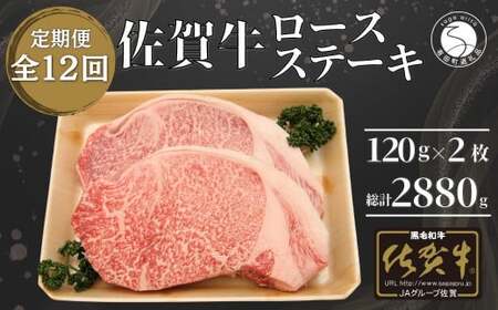 【12回定期便 総計2880g】佐賀牛 ロースステーキ 120g×2枚 N220-2 