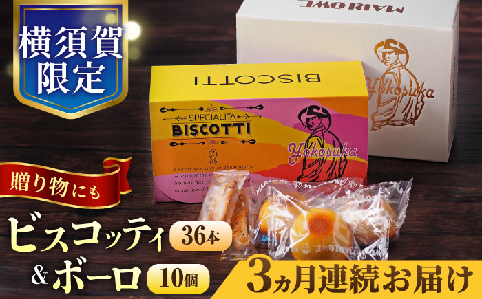 
            【全3回定期便】横須賀限定 ビスコッティ 36本入り ボーロ 70g×10個セット 焼き菓子詰め合わせ ビスコッティ ボーロ マーロウ イタリア伝統菓子 お菓子 おやつ 焼き菓子 コーヒーのお供 人気 横須賀限定  【マーロウ】 [AKAF080]
          