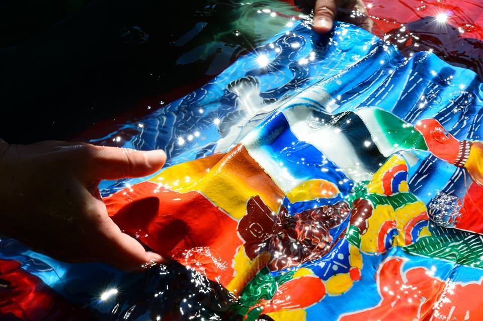 千葉県指定伝統的工芸品「萬祝染」額 六つ切りサイズ（鶴亀松竹梅）[0026-0009] 鶴亀松竹梅