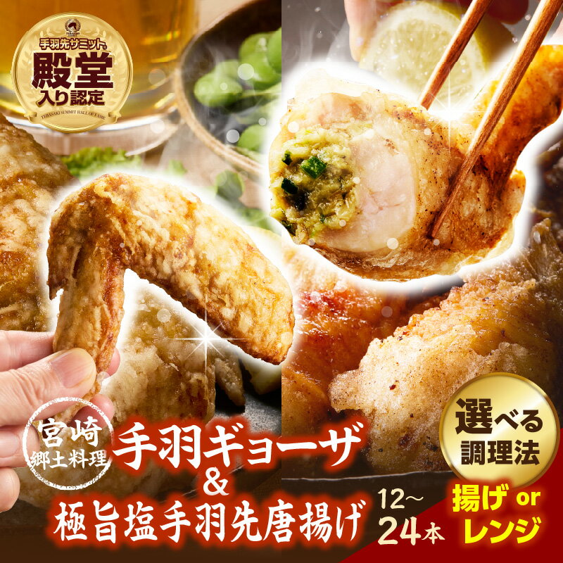 【ふるさと納税】【選べる種類】【手羽先サミット殿堂入り!】極旨塩生手羽先・手羽ギョーザ or 手羽先唐揚げ・手羽ギョーザ（調理済み）セット 計24本 手羽餃子 餃子 ギョウザ 手羽先唐揚げ 唐揚げ 手羽先 手羽 鶏 鶏肉 総菜 調理済み おすすめ 国産 宮崎県 小林市 送料無料