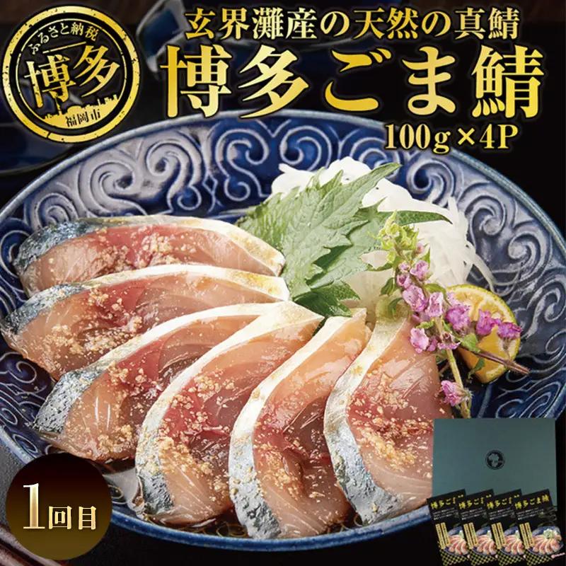 博多うまか 定期便 4回（博多ごま鯖セット/辛子明太子 1本もの/博多もつ鍋3～4人前/博多ごま鯖&ごま鯛） ま鯖 博多 お取り寄せ 天然真鯖 ごま鯖 長浜市場 鮮魚 冷凍 ごまさば 個包装 九州 醤
