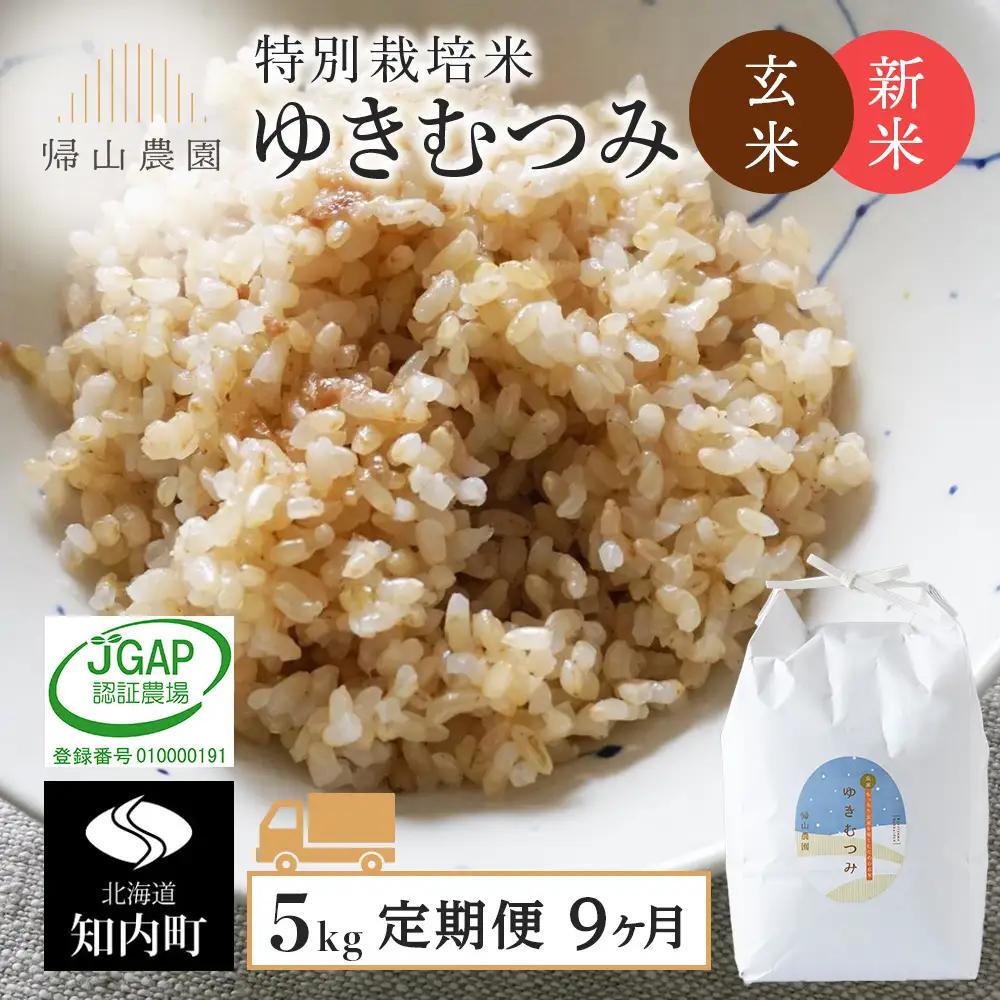 【令和8年産新米予約】 【定期便9カ月】新米発送 玄米「ゆきむつみ5kg」特別栽培米産地直送《帰山農園》