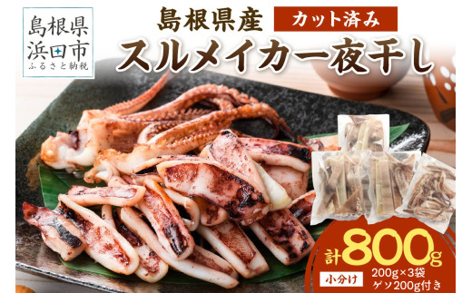 島根県産 スルメイカ一夜干し カット済 600g ゲソ200g付き いか スルメ 一夜干し おつまみ 小分け 個別包装 贈答 ギフト 贈り物 冷凍 【005_0149】