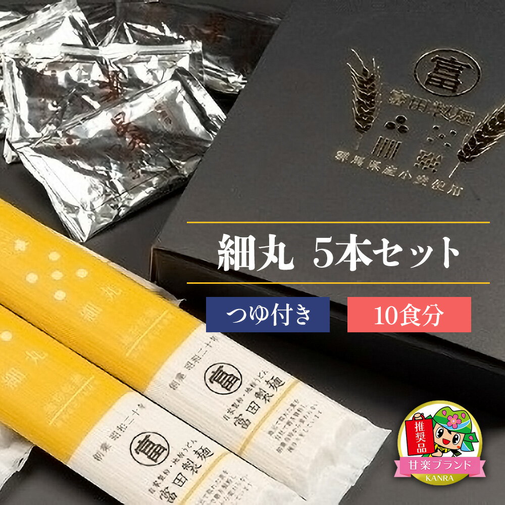 【ふるさと納税】細丸5本セットつゆ付き (10食分)「KANRAブランド認定商品」｜乾麺 麺 うどん 製麺所 ブランド小麦 国産 群馬県産 老舗 甘楽町 [0059]