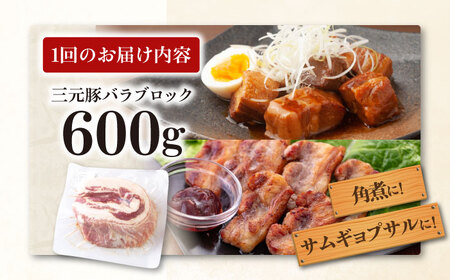 【全12回定期便】三元豚 バラブロック600g《喜茂別町》【平田牧場】 肉 豚肉 バラ ブロック 煮豚 酢豚 煮物 冷凍配送[AJAP105]