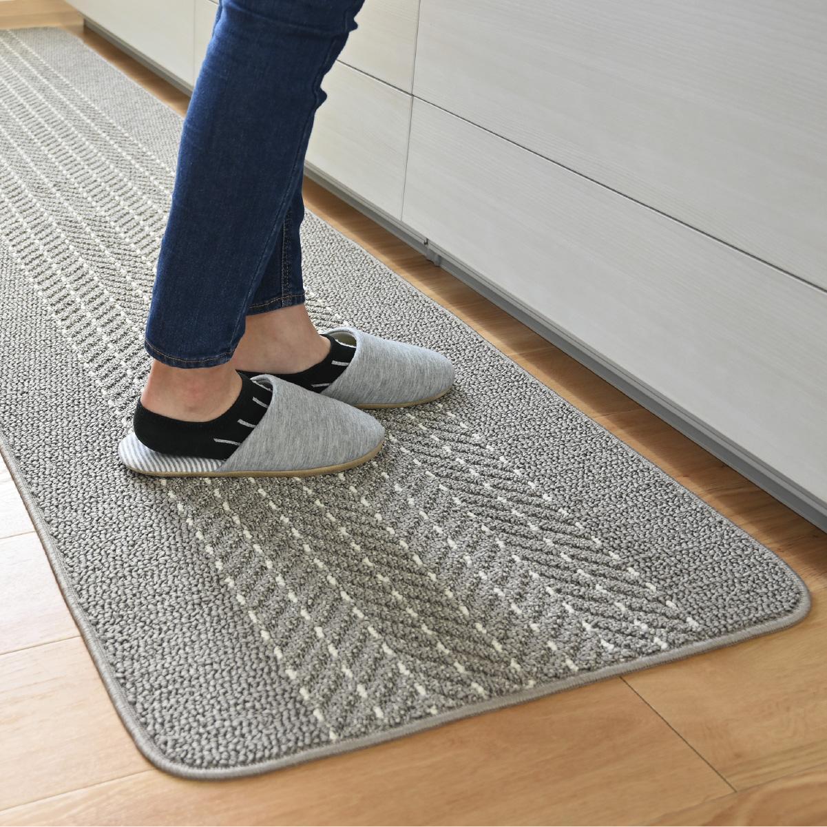 【グレー】優踏生 洗いやすい キッチンマット 約60cm×240cm 洗える 滑り止め 防汚