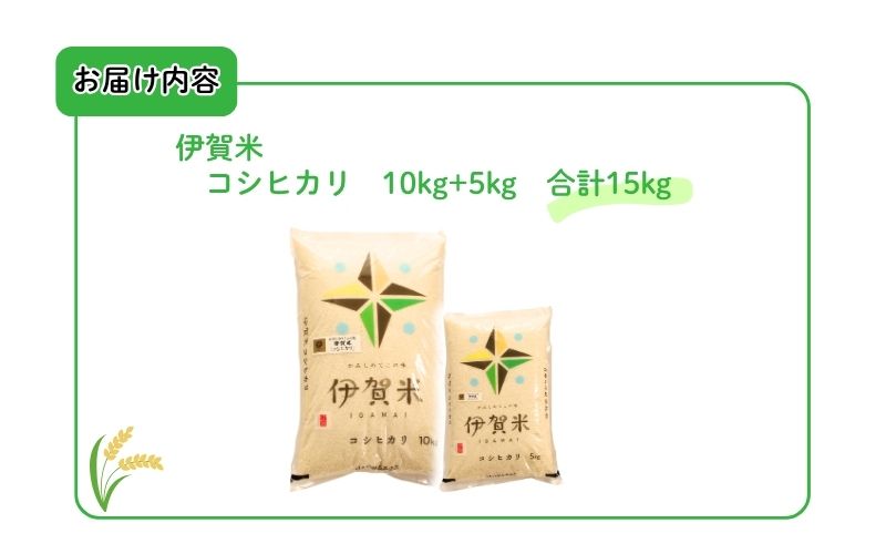 令和7年産 伊賀米コシヒカリ 15kg（5kg＋10kg）【jaig0002】