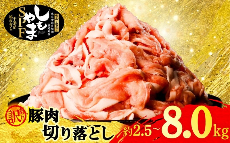 
            豚肉 小分け 選べる 約 2.5 kg / 約 5.5 kg / 約 8.0 kg 切り落とし 訳あり 真空パック 国産 豚 肉 豚こま 豚小間 送料無料 冷凍 SPF SPF豚 千葉県 旭市 有限会社 下山農場 usn
          