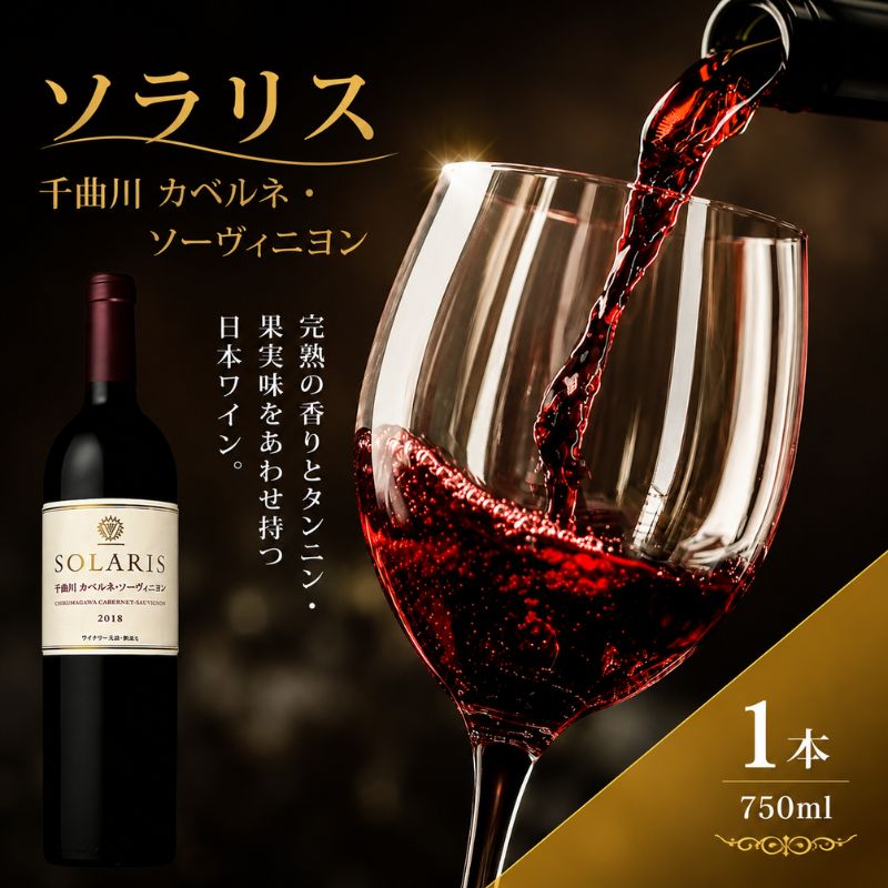 ソラリス 千曲川 カベルネ・ソーヴィニヨン 750ml×1本 赤ワイン お酒 ぶどう酒 タンニン 完熟した香り 果実味 スパイシー 晩酌 おうちディナー 飲み物 家飲み 宅飲み 