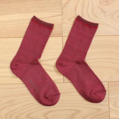 ふるさと納税 大和高田市 裏返し3層編みウールコットンソックス(エンジ・M)1足/NSGK23-18