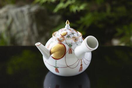 【柳桜園×京焼】最高級茶各種詰合せ×京焼茶器セット（叶松谷作 赤絵金襴手瓔珞急須＆蓋付汲出2客）