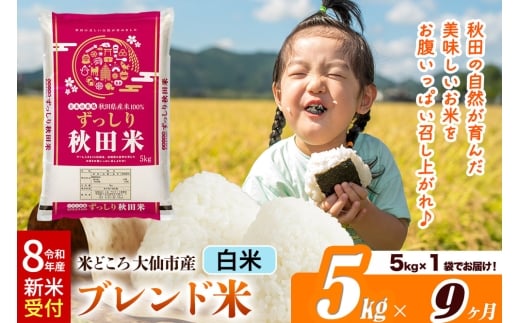 《令和8年産 新米受付》《定期便9ヶ月》米どころ 秋田県大仙市産 ブレンド米【白米】5kg（5kg×1袋） [米 お米 こめ 白米 精米 ブレンド米 小分け ご飯 ごはん 米どころ 秋田県産 大仙市]