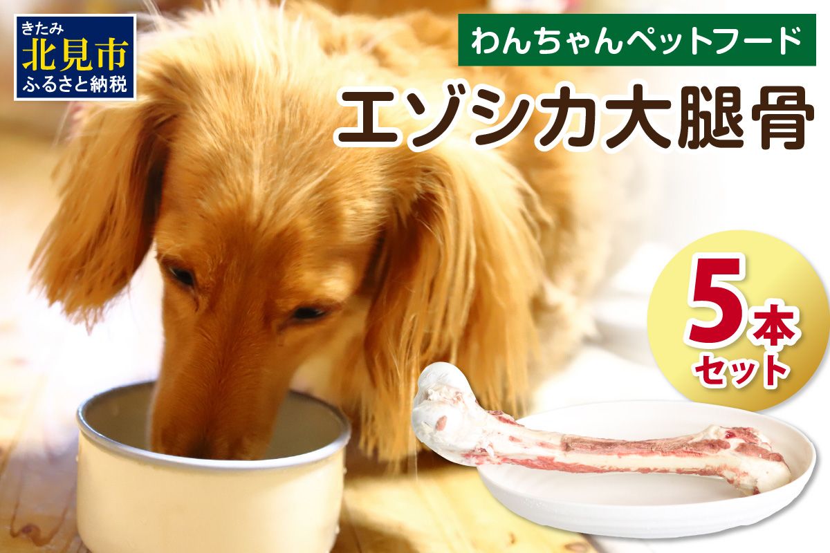 エゾシカ大腿骨 5本 ( 犬 えさ 餌 犬の餌 ペットフード 鹿 エゾシカ肉 鹿肉 健康 おやつ 骨 )【025-0036】