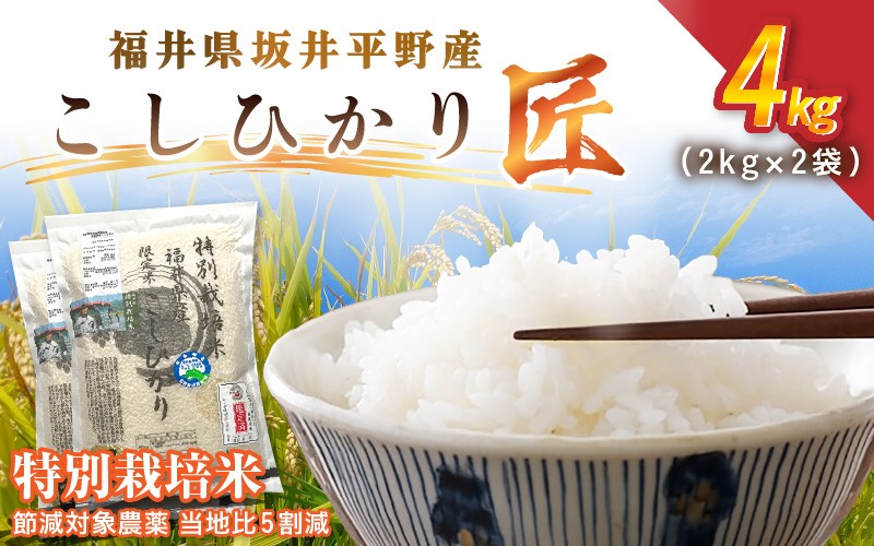 
                  令和7年産 特別栽培米 コシヒカリ匠 4kg（2kg×2袋）節減対象農薬当地比5割減【選べる精米方法：白米 / 玄米】【米 コメ お米 コシヒカリ ふるさと納税米 ブランド米 国産】 [A-2992]
                